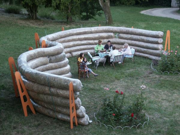 Experimental garden shelter tubing made of bio-degradable plastic and straw
