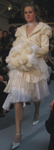 White pictotlite inspired jacket; pleated organza skirt. Design by L. Jounbrina.