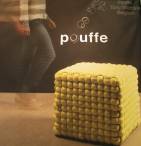 A puoffe made of tennis balls