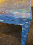 A table made from collected discarded flip-flops