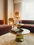 A look at the interior design of the apartment furnished by Sebastian Herkner in 2020 in the One Forty West residential and hotel tower in Frankfurt.